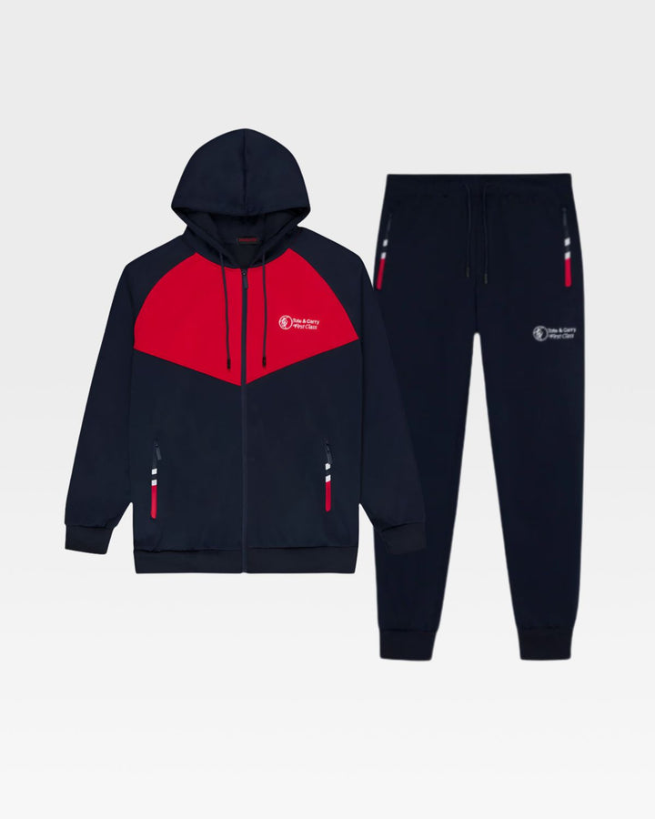 Pattern Tracksuit Set in Navy and Red