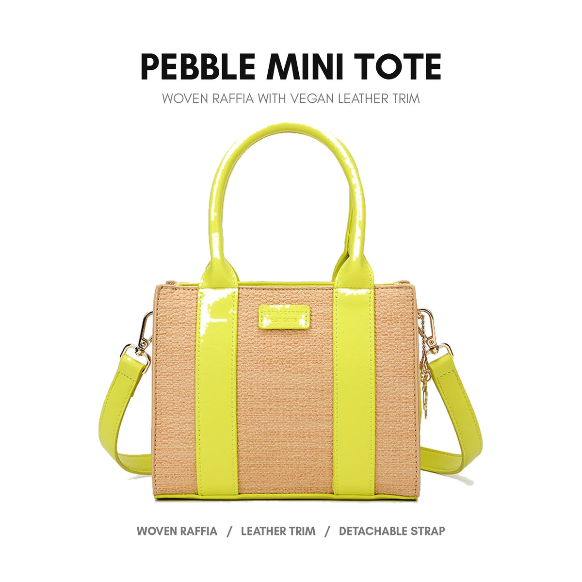Pebble Mini Tote in Yellow - woven raffia with vegan leather trim