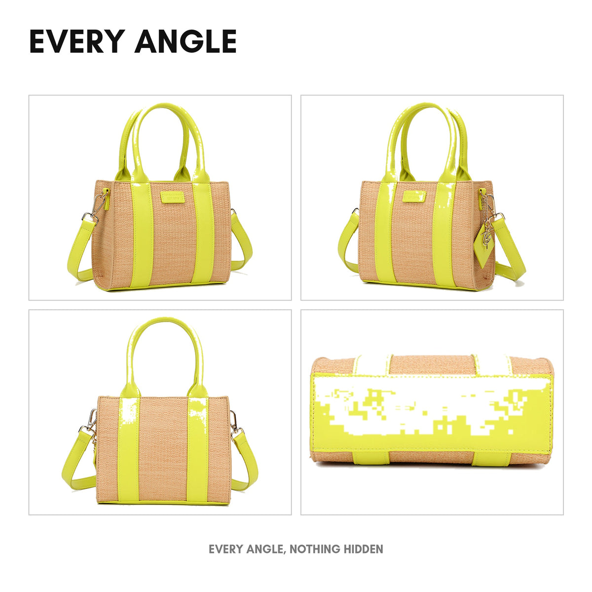 Pebble Mini Tote in Yellow - every angle: front, side, back and interior