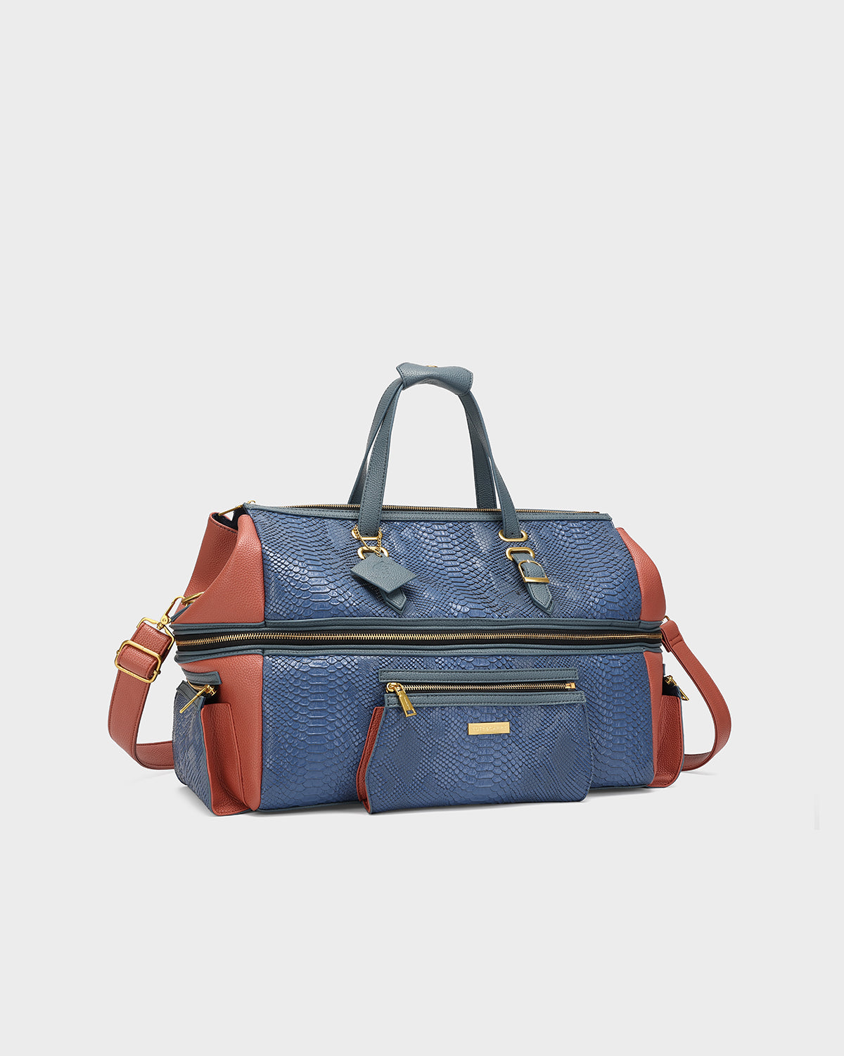 Power Luxe Duffle Bag in Blue & Clay-Red