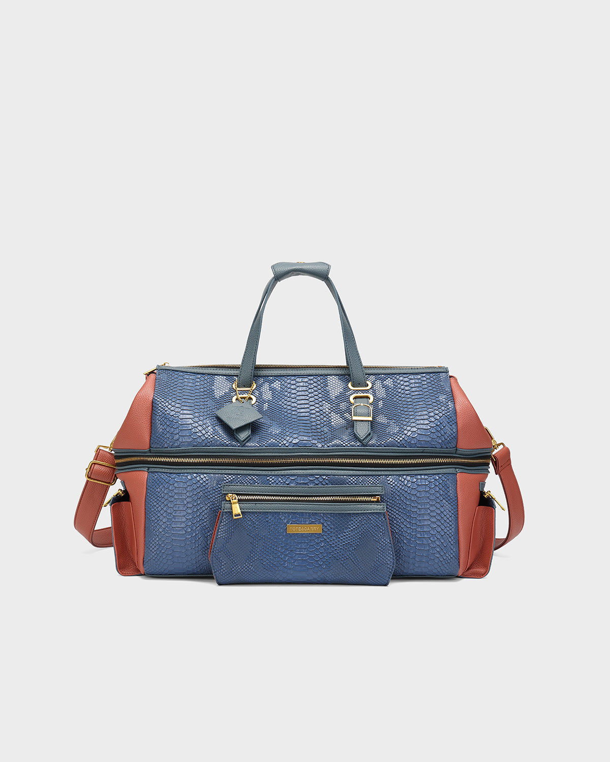 Power Luxe Duffle Bag in Blue & Clay-Red