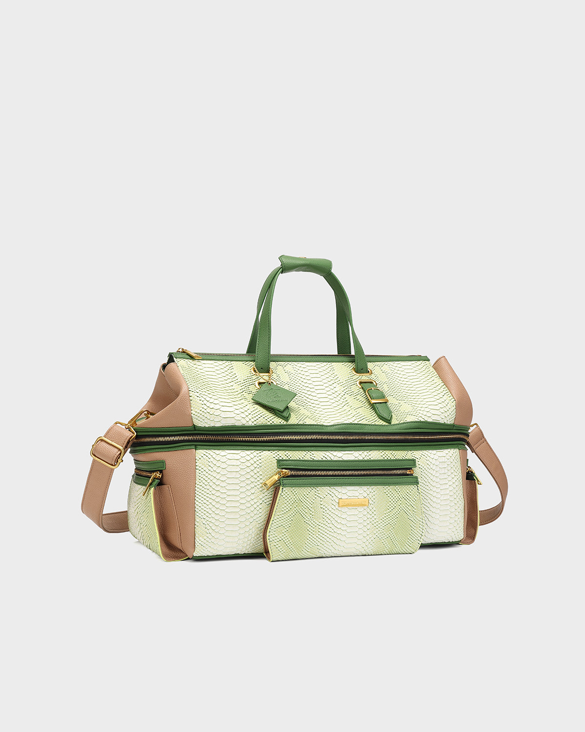 Power Luxe Duffle Bag in Green & Brown