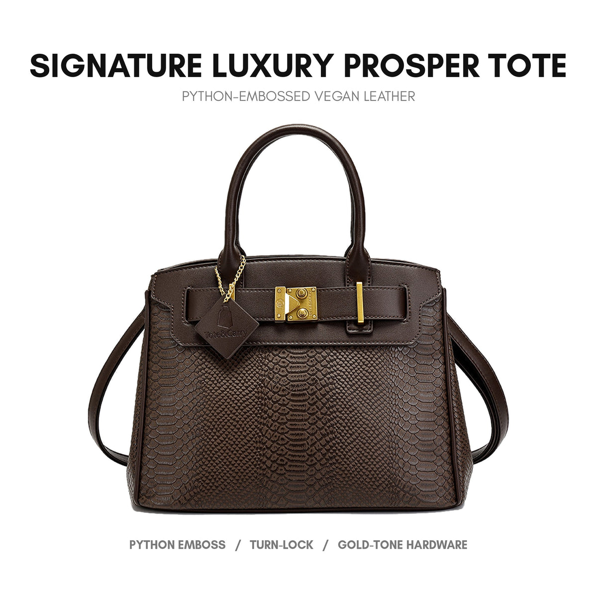 Signature Luxury Prosper Tote in Brown - python-embossed vegan leather