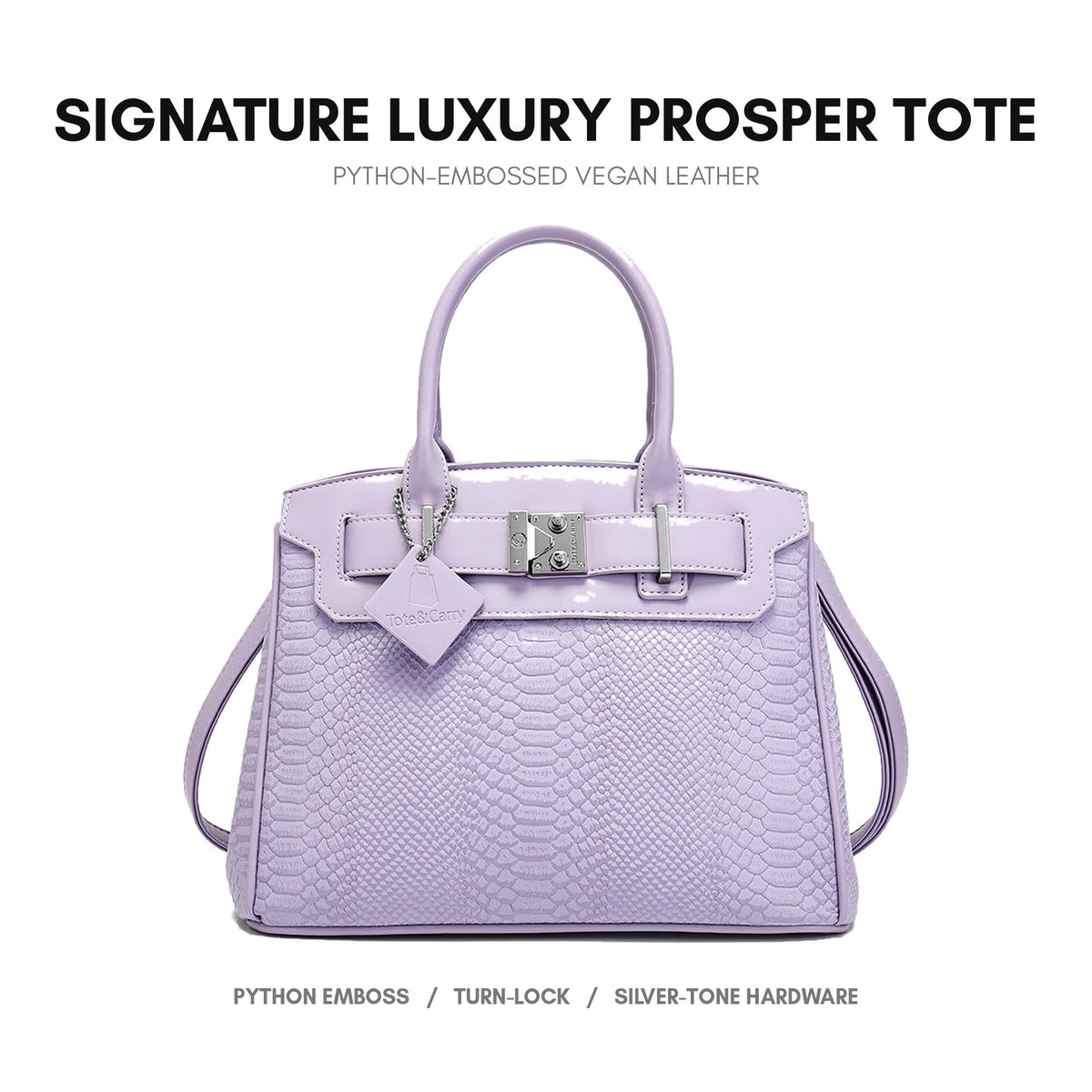 Signature Luxury Prosper Tote in Lavender - python-embossed vegan leather