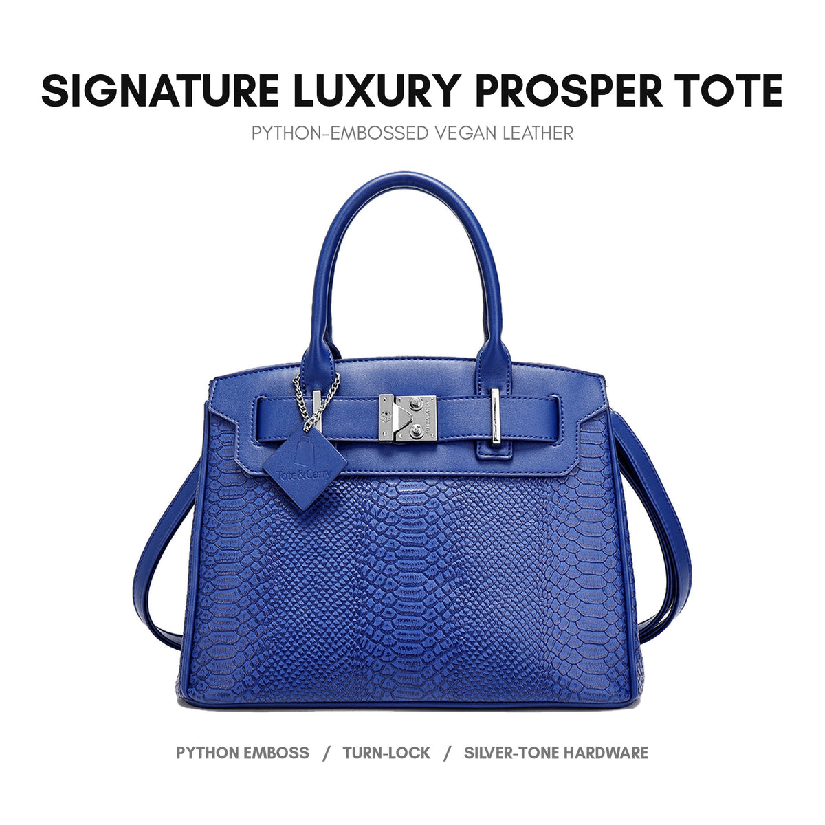Signature Luxury Prosper Tote in Royal Blue - python-embossed vegan leather