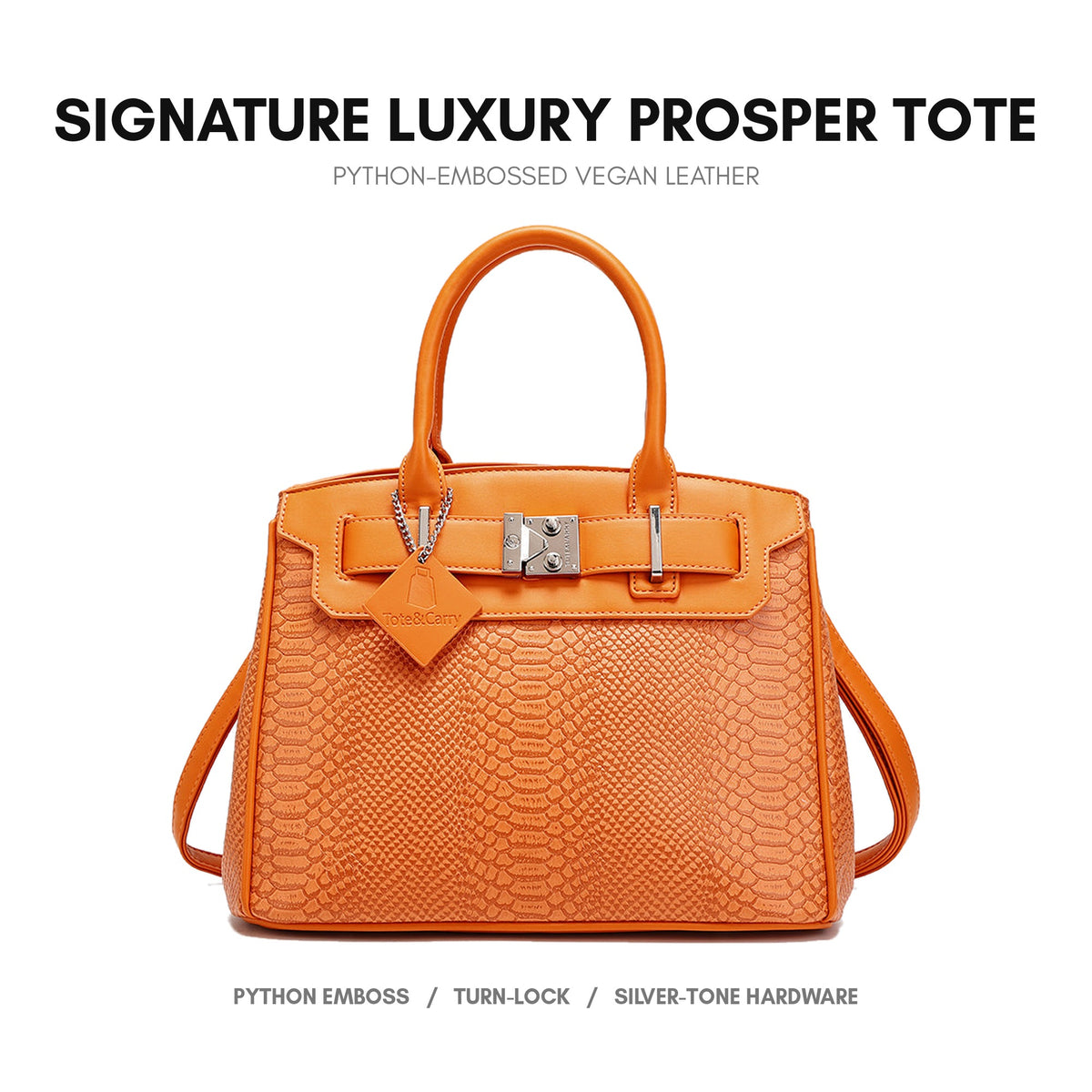 Signature Luxury Prosper Tote in Orange Burst - python-embossed vegan leather