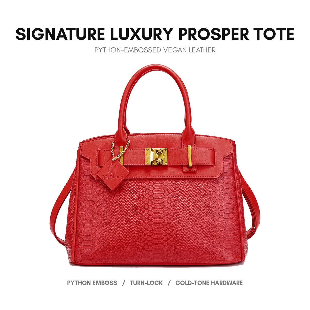 Signature Luxury Prosper Tote in Red - python-embossed vegan leather