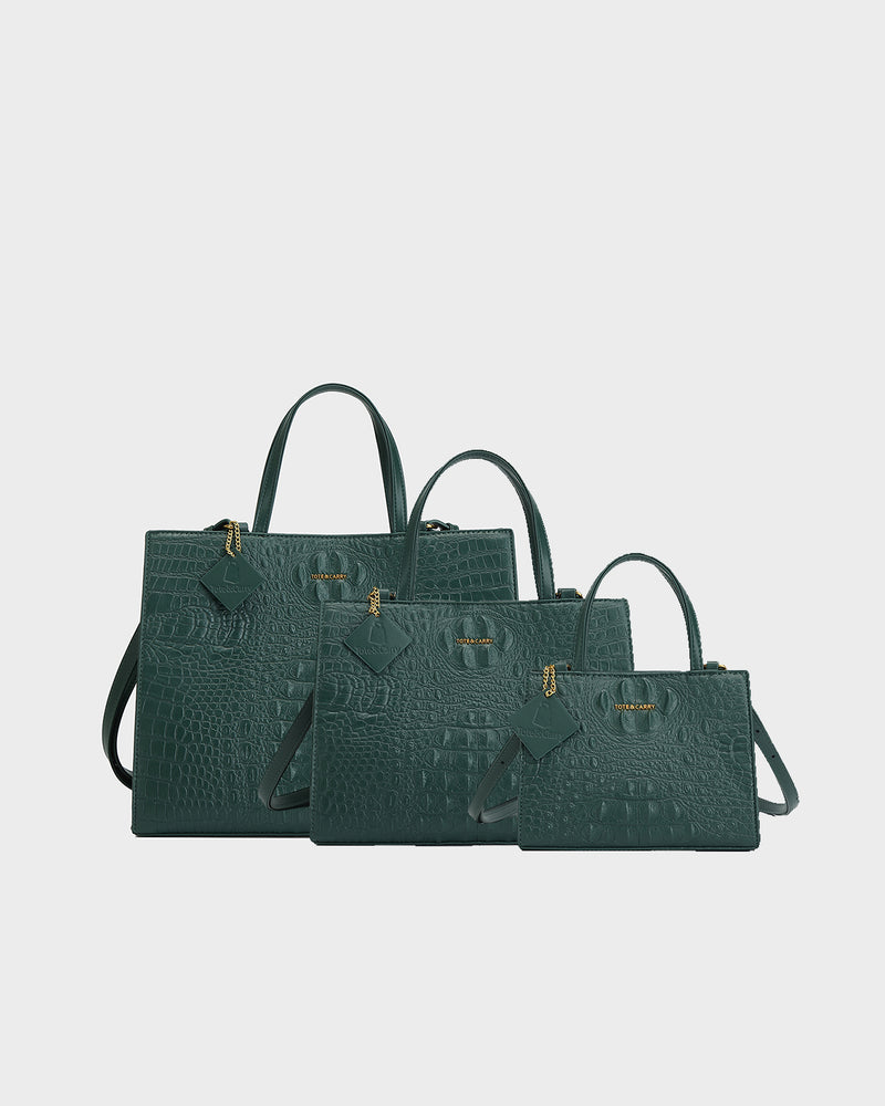 Raven 3PC Tote Bags Set in Emerald Green