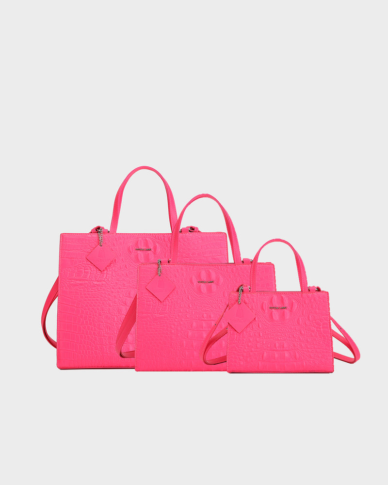 Raven 3PC Tote Bags Set in Neon Pink