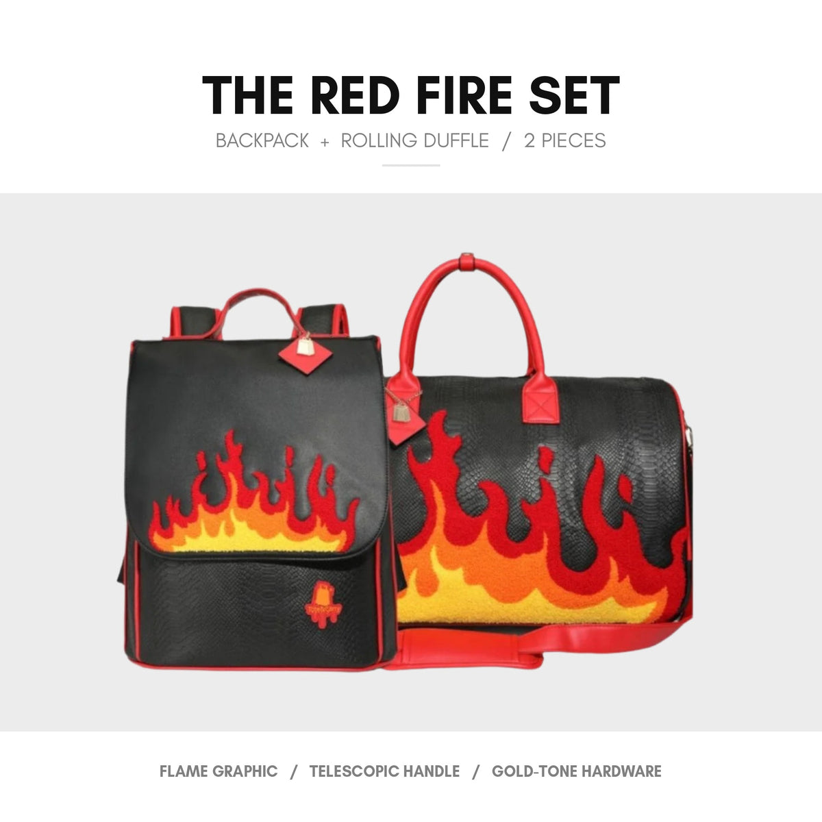 Signature Red Fire Rolling Duffle Set in Black - the set
