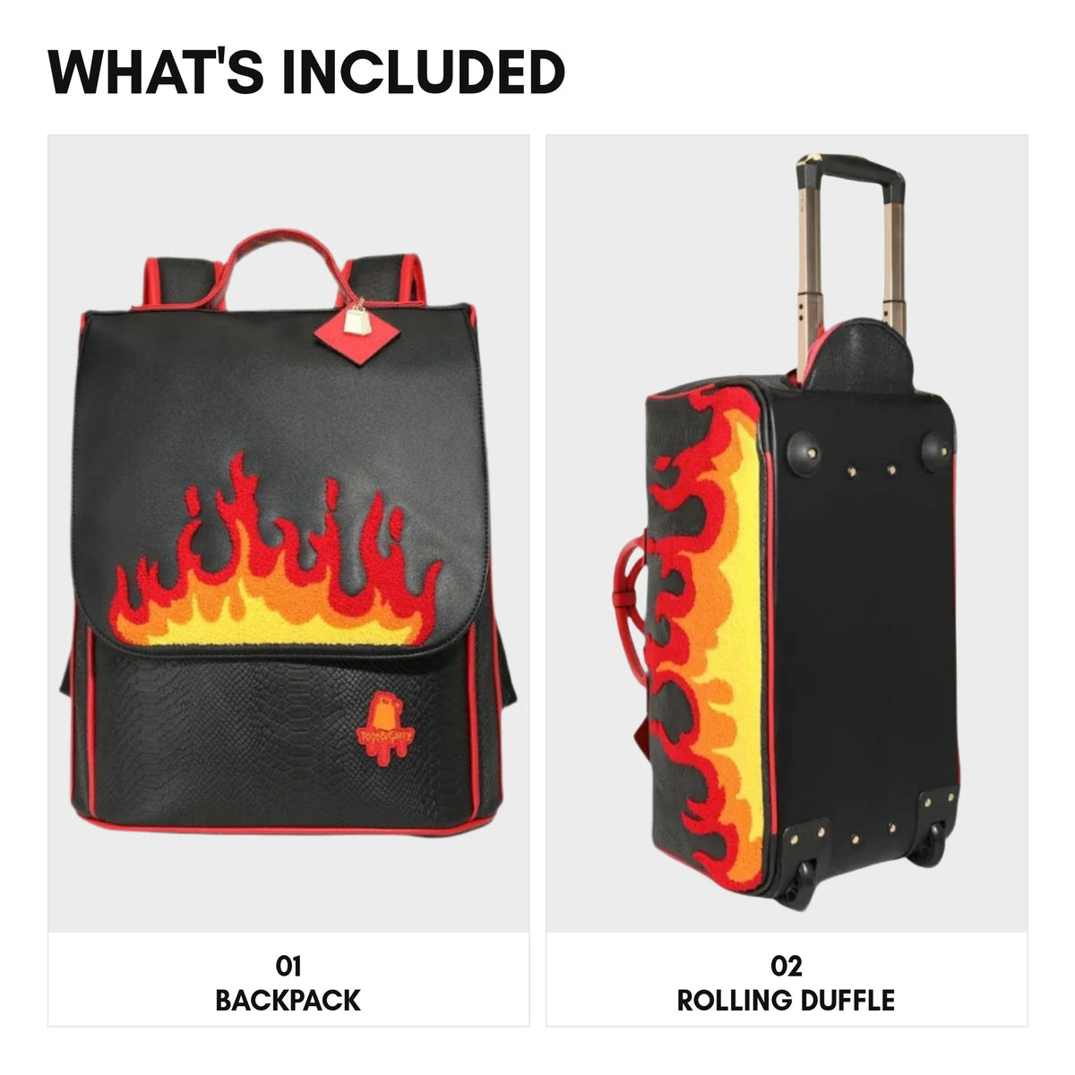 Signature Red Fire Rolling Duffle Set in Black - what's included
