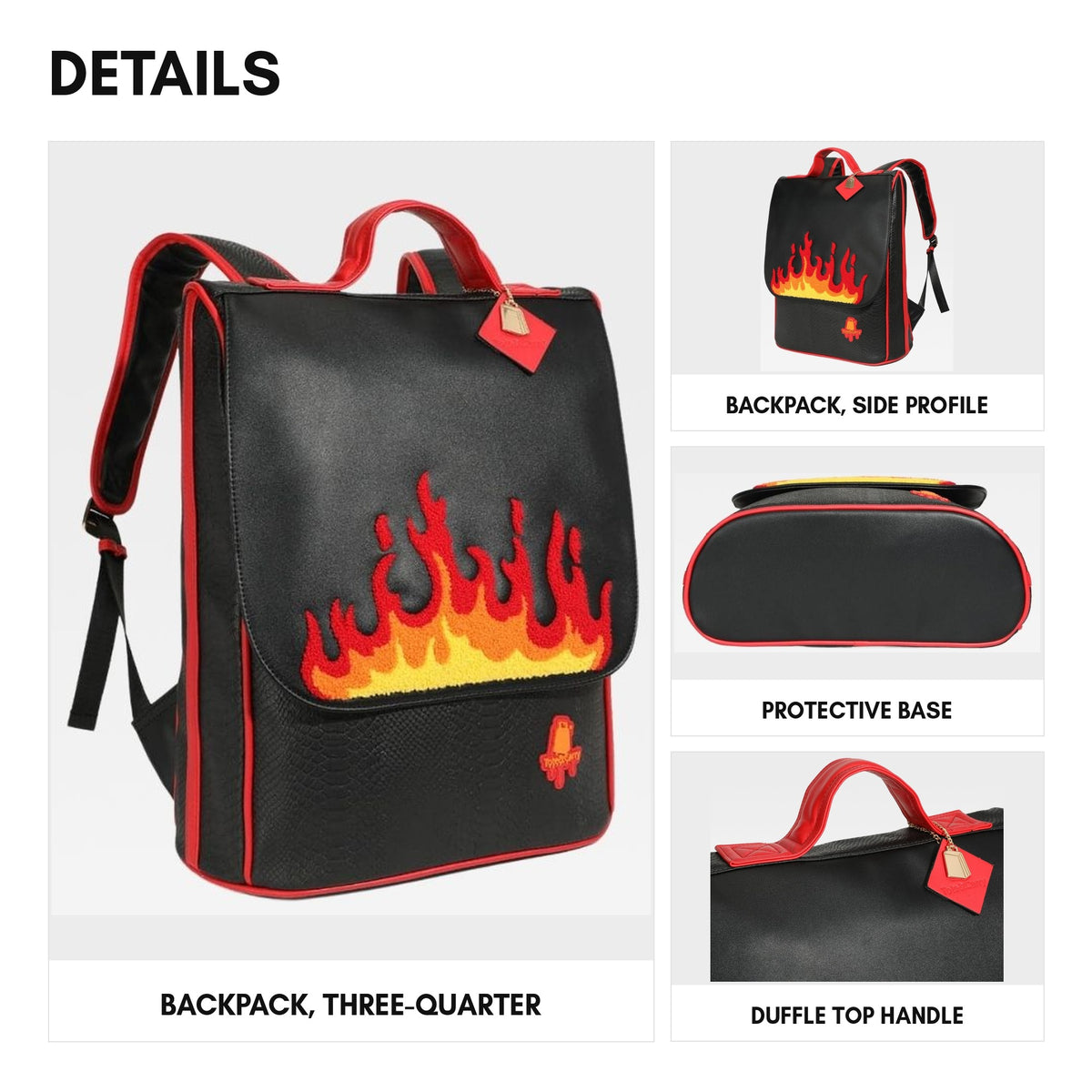 Signature Red Fire Rolling Duffle Set in Black - details