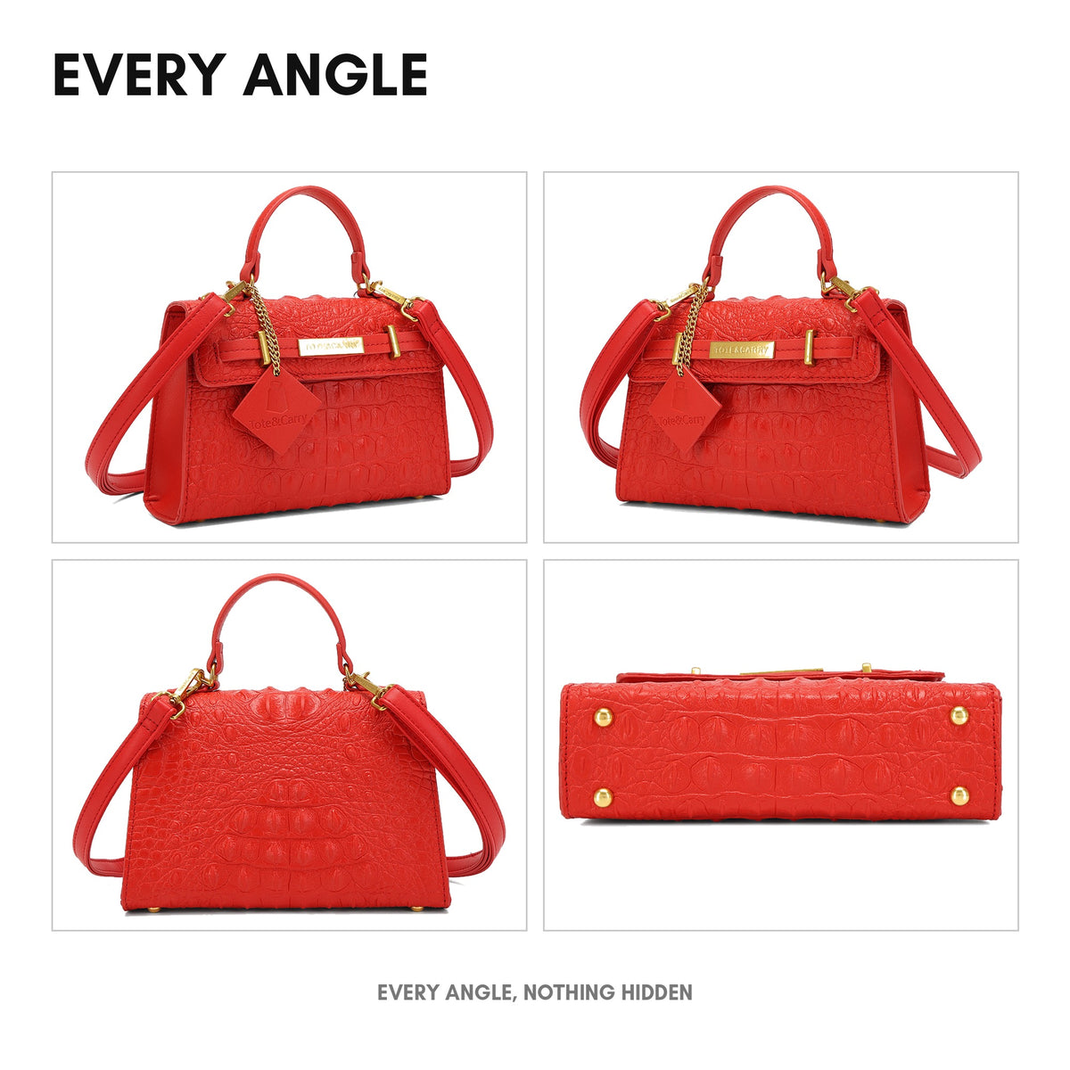 Prime Mini Tote in Red - every angle: front, side, back and interior