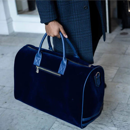 Tote&Carry - Royal Blue Velvet Duffle Bag, Weekender Bag