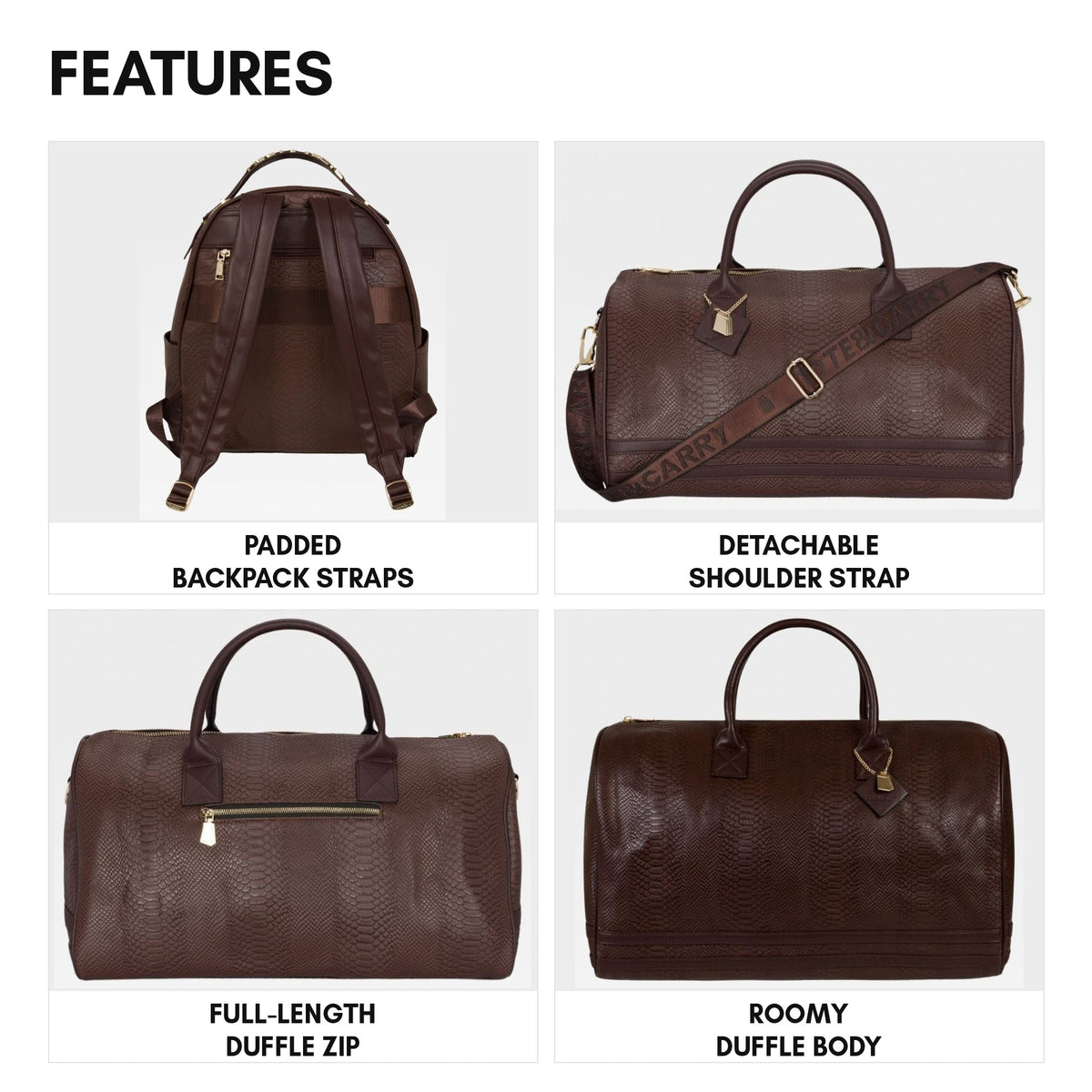 Signature Overnight Travel Set in Chocolate - features