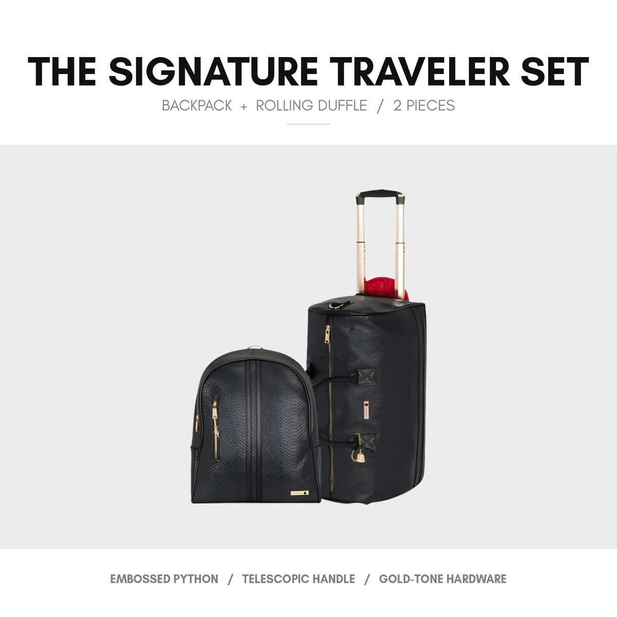 Signature Traveler Rolling Duffle Set in Black - the set