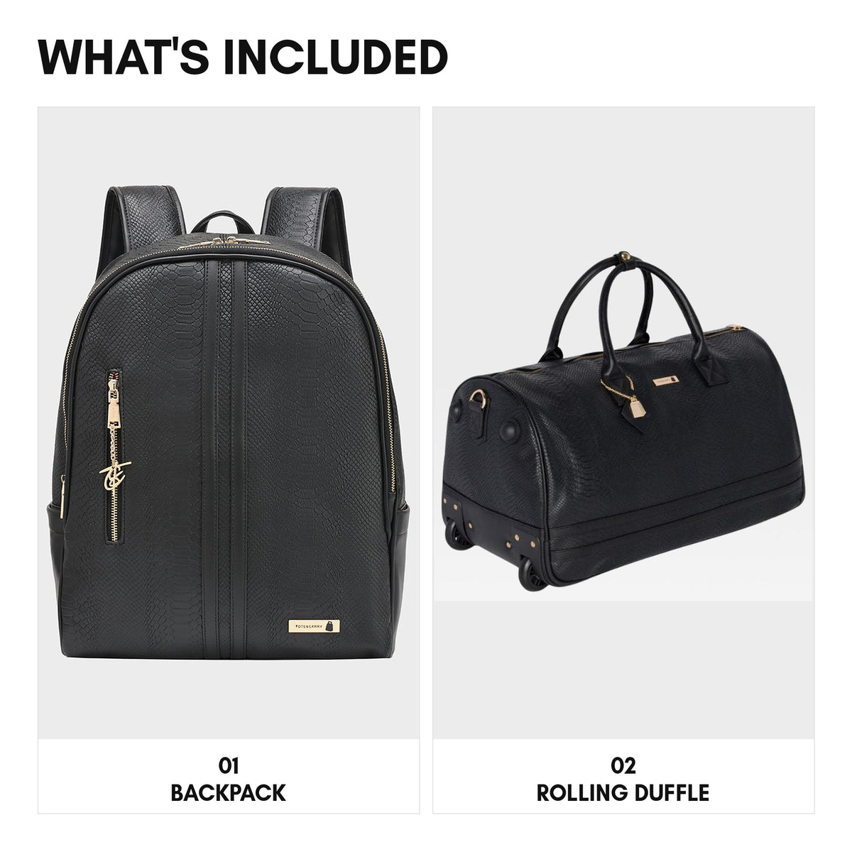 Signature Traveler Rolling Duffle Set in Black - what's included