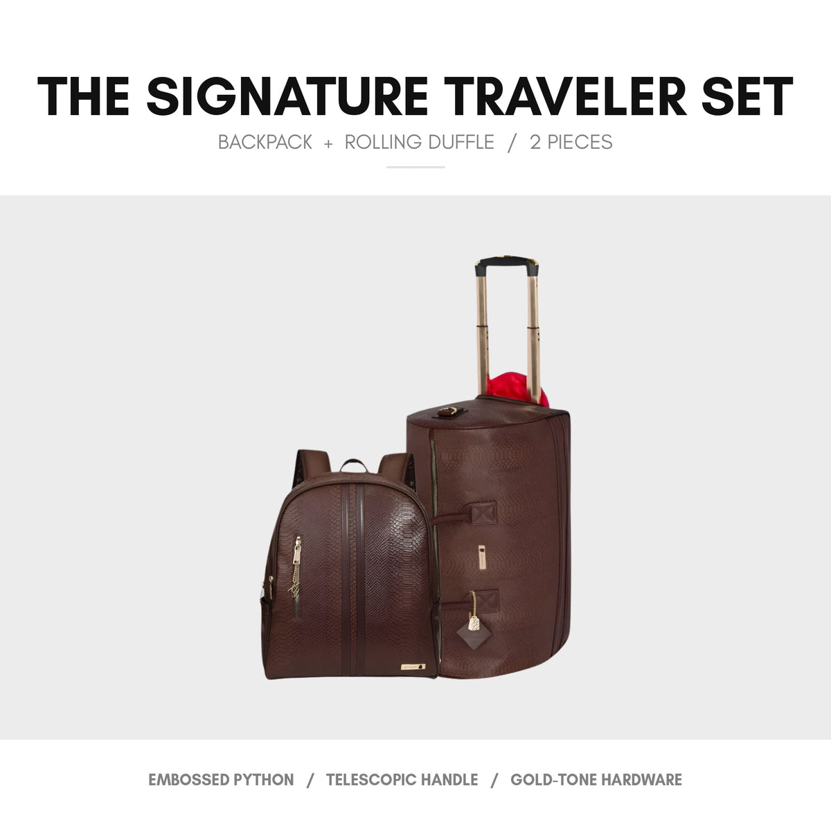 Signature Traveler Rolling Duffle Set in Chocolate - the set