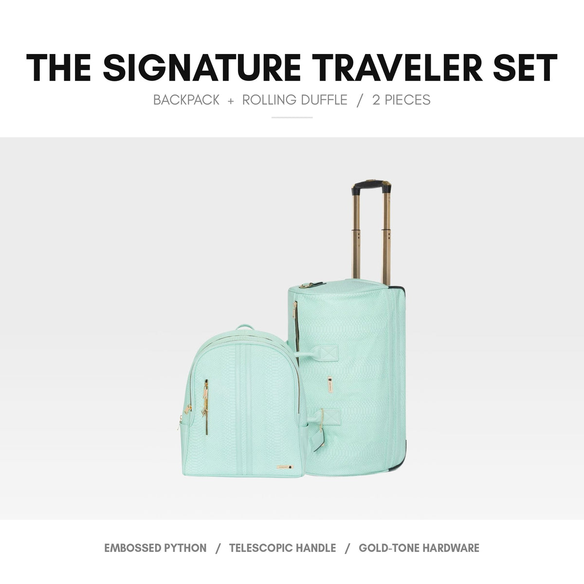 Signature Traveler Rolling Duffle Set in Mint - the set