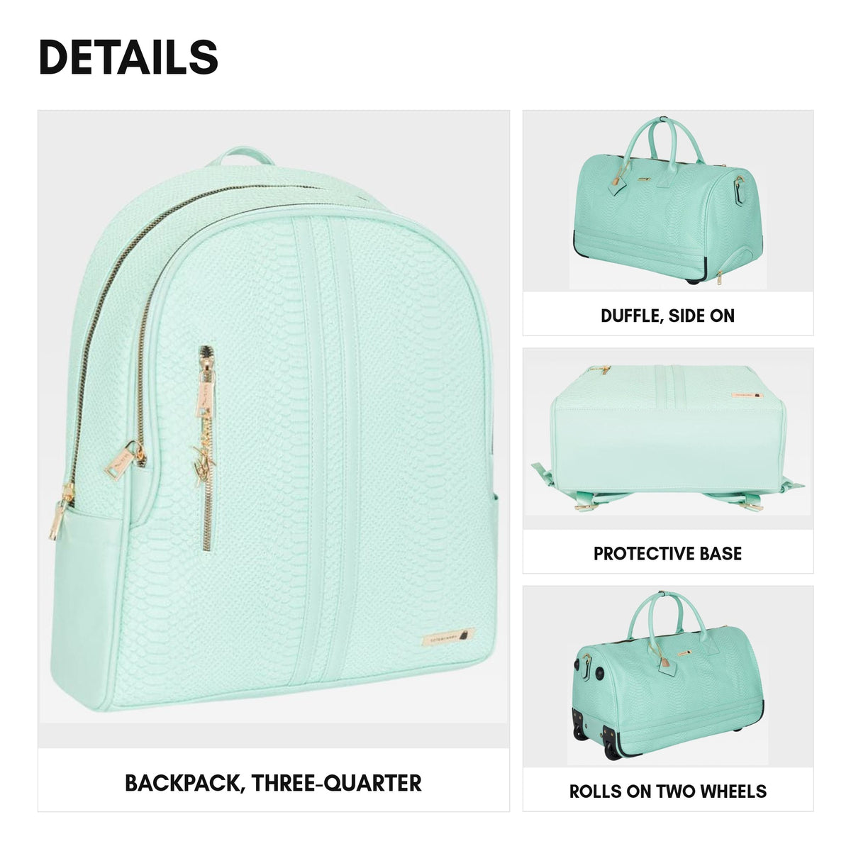 Signature Traveler Rolling Duffle Set in Mint - details