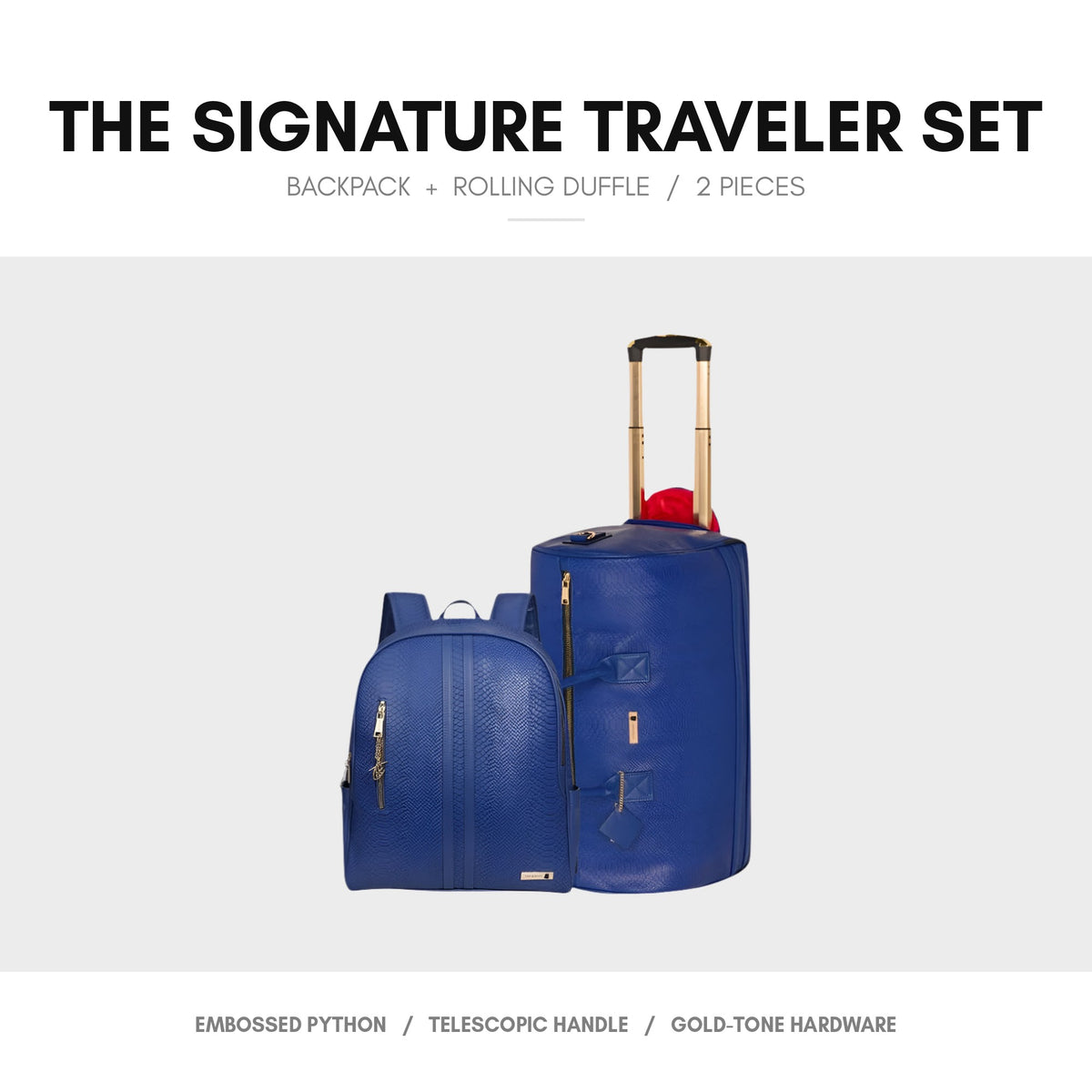 Signature Traveler Rolling Duffle Set in Royal Blue - the set