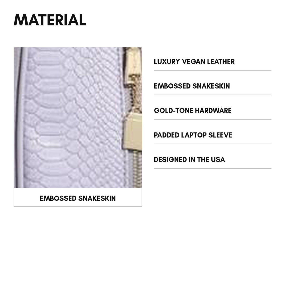 Signature Commuter Backpack in Lavender - material: luxury vegan leather, embossed snakeskin, gold-tone hardware