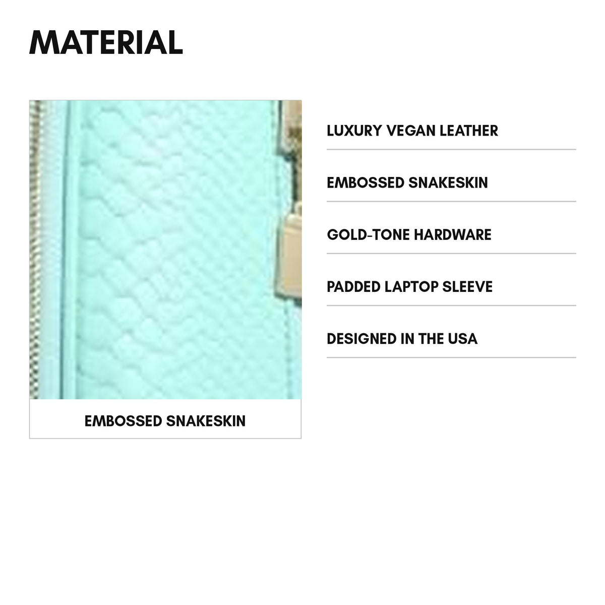 Signature Commuter Backpack in Mint - material: luxury vegan leather, embossed snakeskin, gold-tone hardware