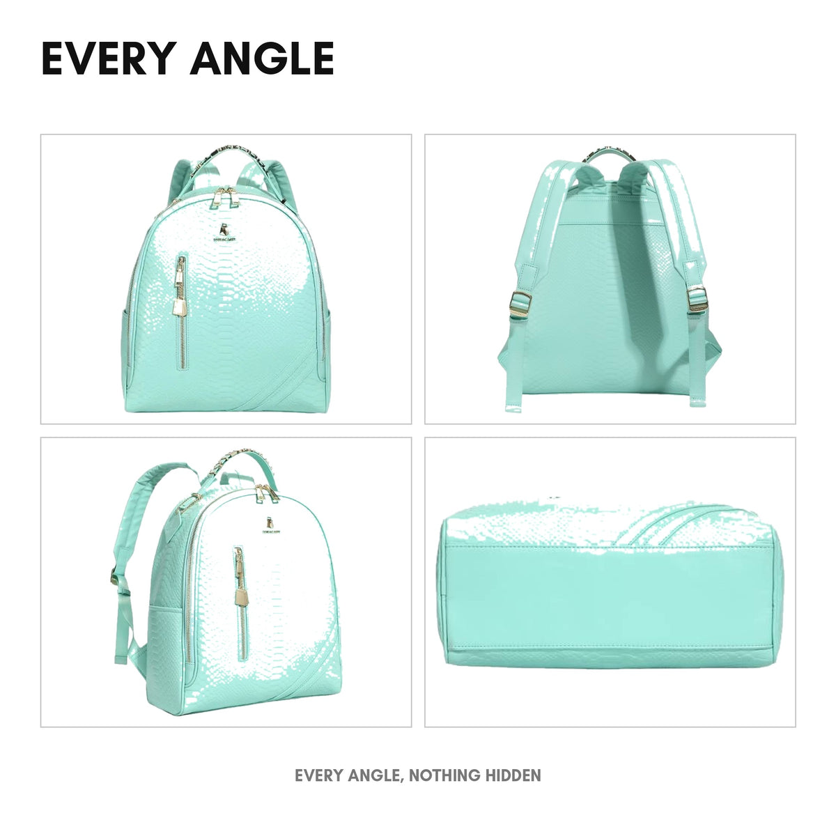 Signature Commuter Backpack in Mint - every angle: front, side, back and interior