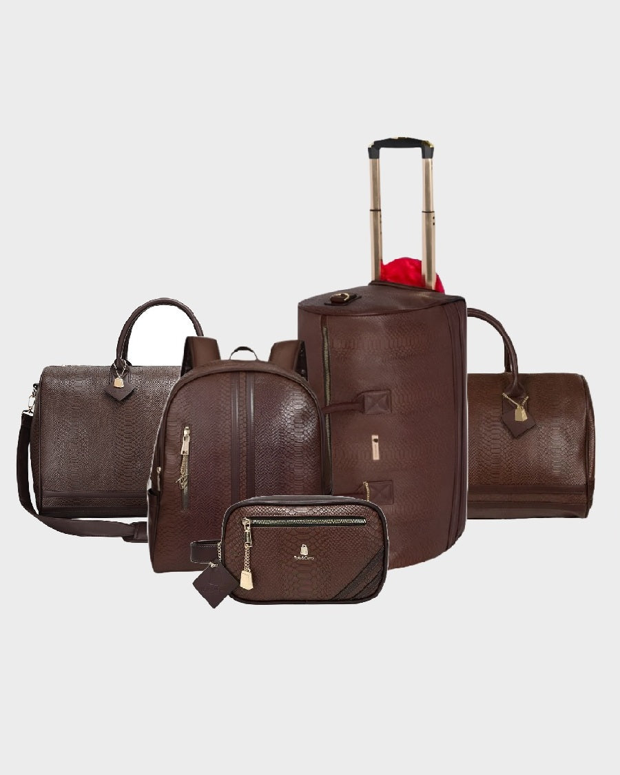 Signature 5-Piece Complete Rolling Travel Set in Chocolate