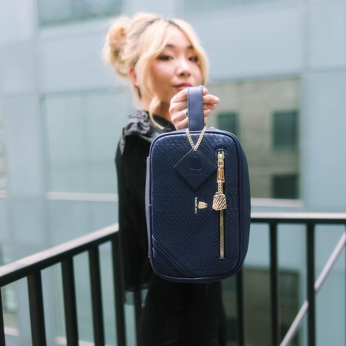 Navy Apollo 1 Faux Snakeskin Toiletry Bag