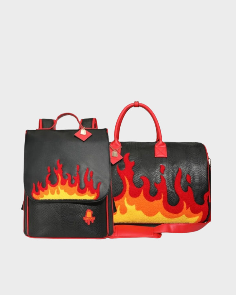 Signature Red Fire Rolling Duffle Set in Black