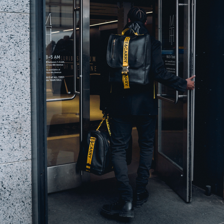 Caution Tape Backpack in Black & Yellow