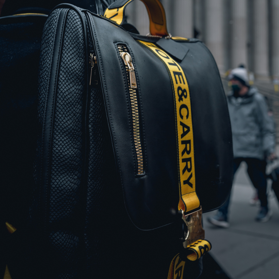 Caution Tape Backpack in Black & Yellow