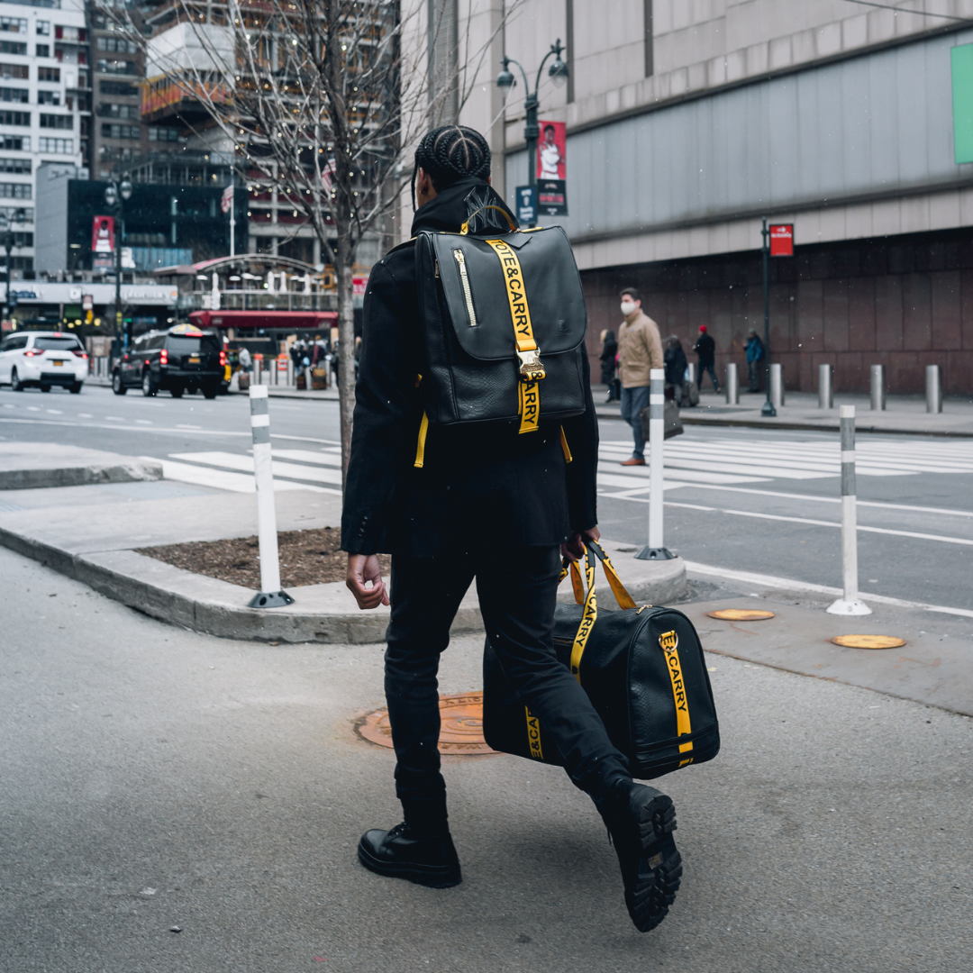 Caution Tape Backpack in Black & Yellow