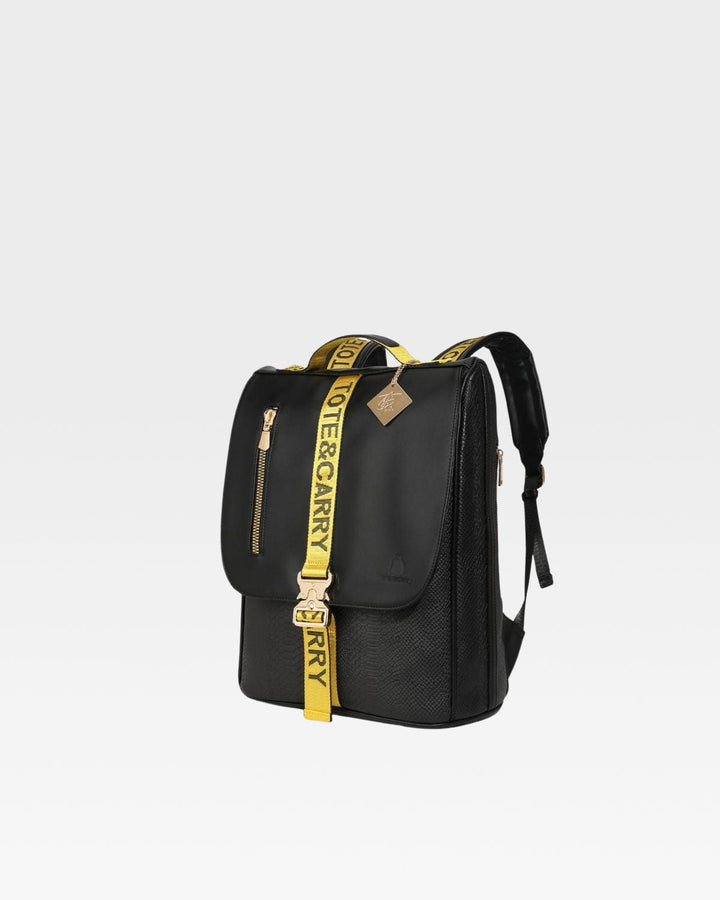 Caution Tape Backpack in Black & Yellow