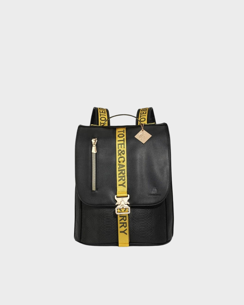 Caution Tape Backpack in Black & Yellow