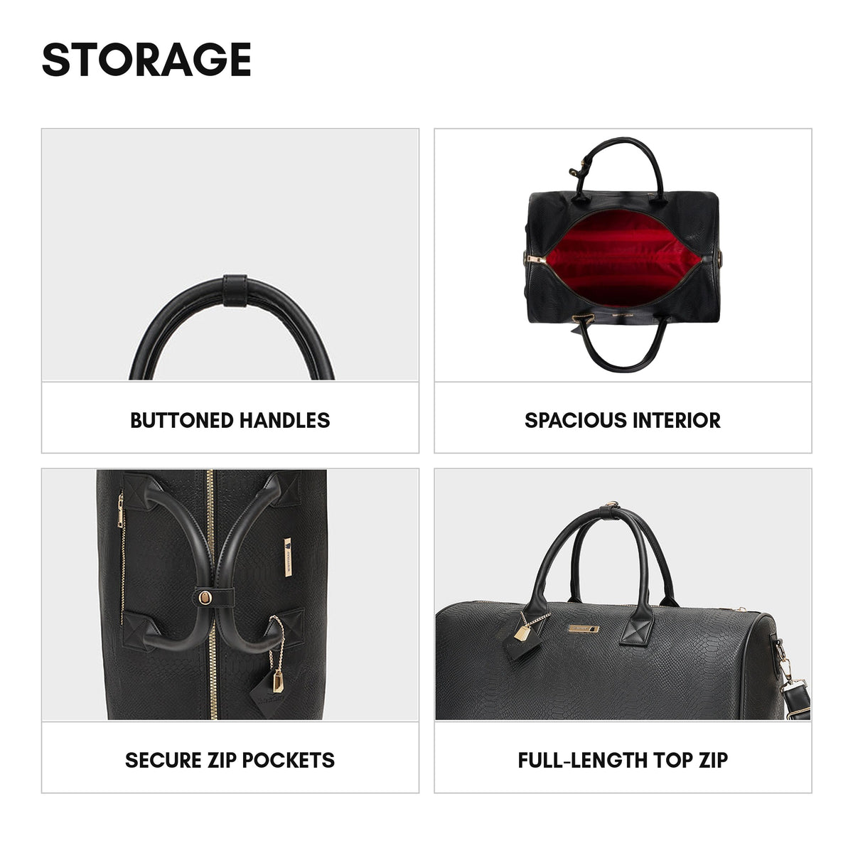 Signature Traveler Rolling Duffle in Black - storage: buttoned handles, spacious interior, secure zip pockets and a full-length top zip