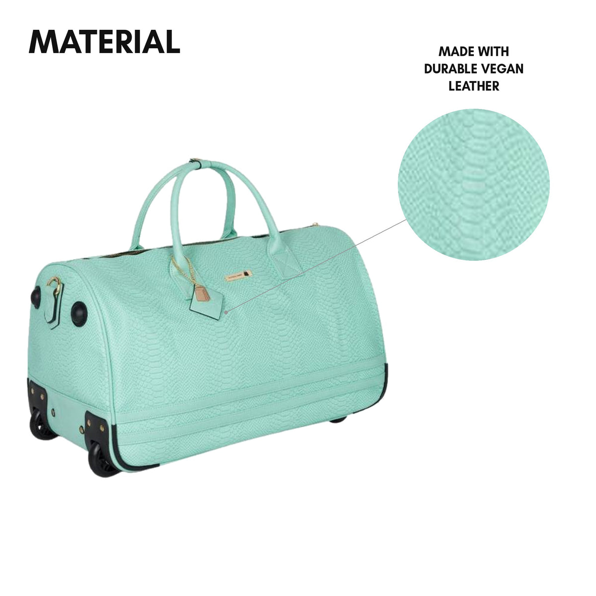 Signature Traveler Rolling Duffle in Mint - material: python-embossed vegan leather