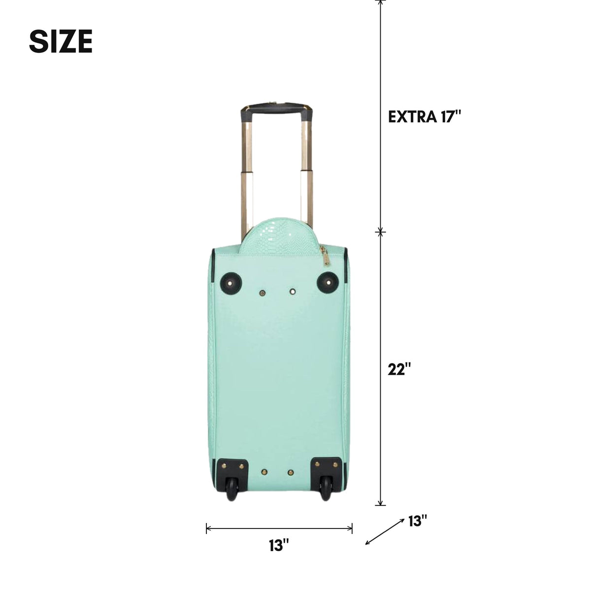 Signature Traveler Rolling Duffle in Mint - size, 22 inches tall, 13 x 13 inches, with an extra 17 inch pull-out handle