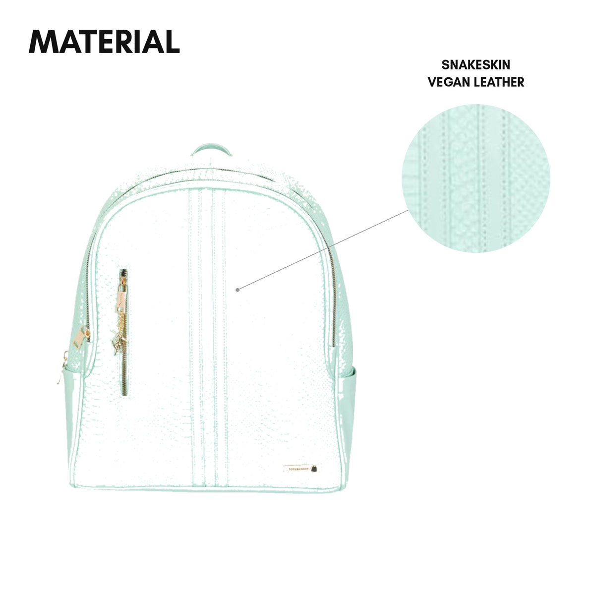 Signature Traveler Backpack in Mint - material: snakeskin vegan leather