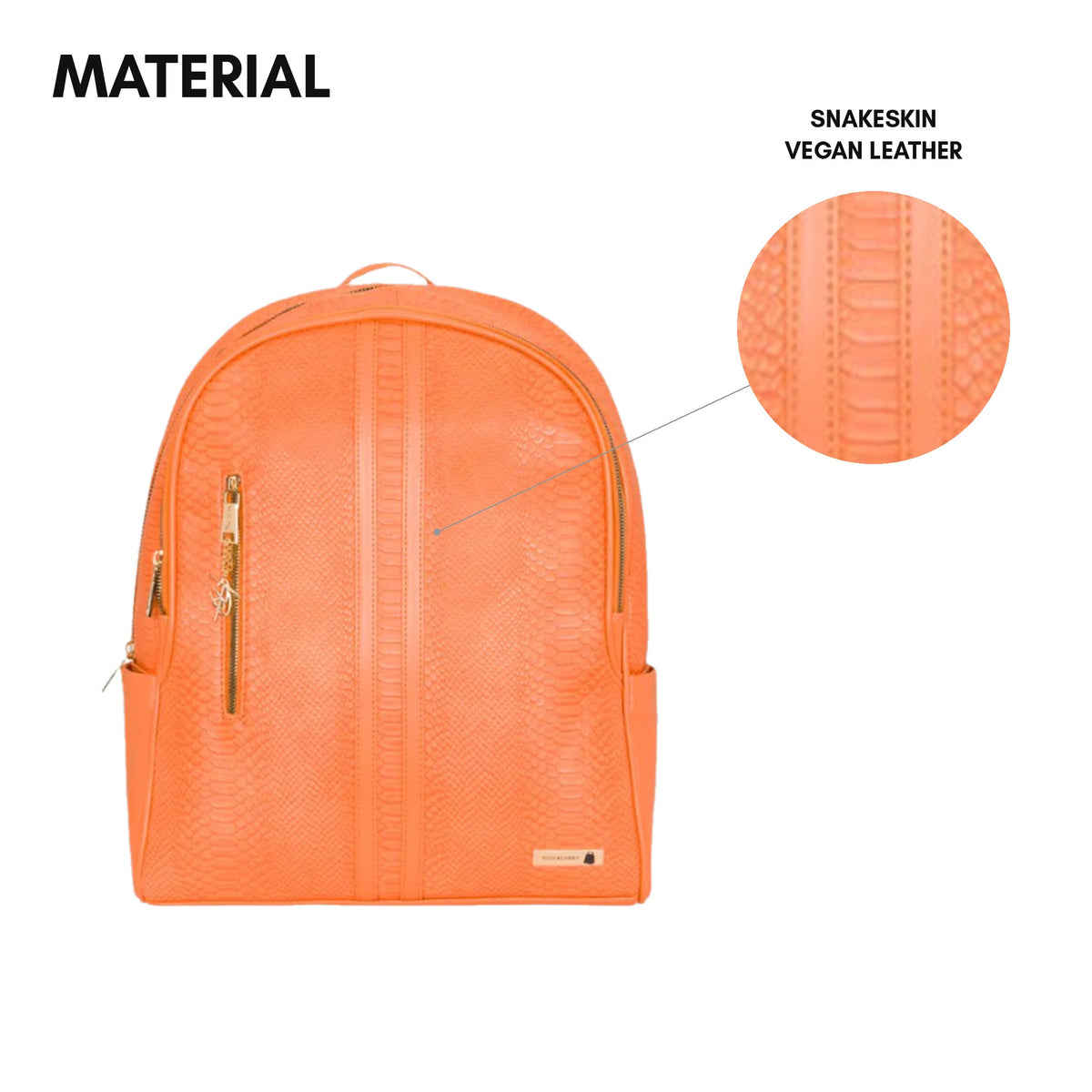 Signature Traveler Backpack in Sunset Orange - material: snakeskin vegan leather