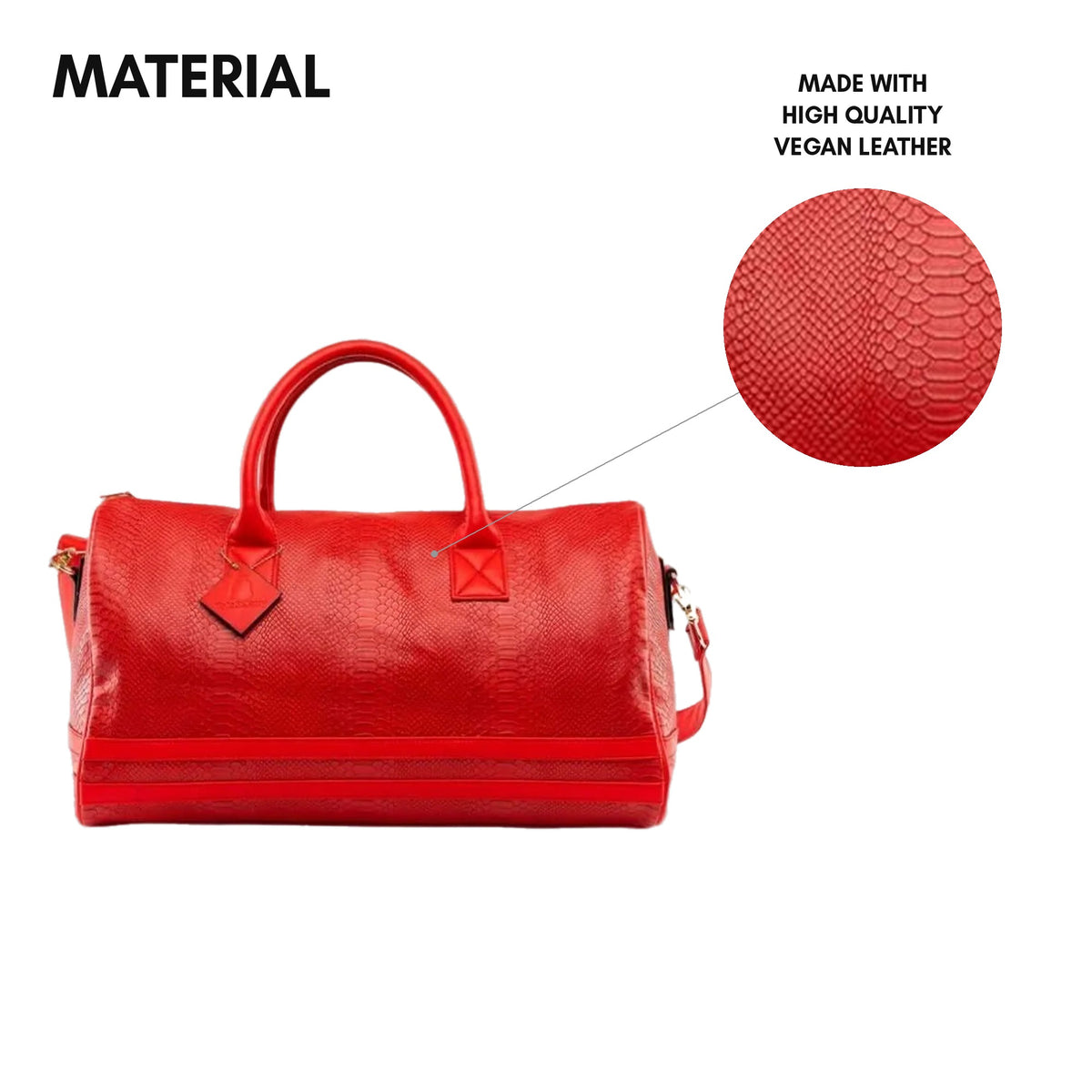Signature Weekender Duffle Bag in Red - material: python-embossed high quality vegan leather