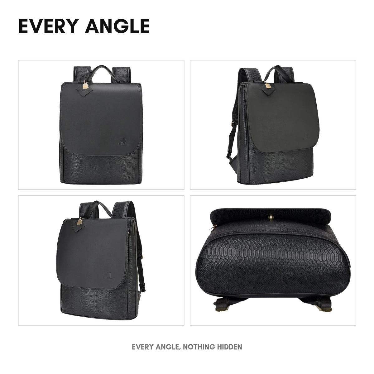 Signature Weekender Backpack in Black - every angle: front, side, back and interior