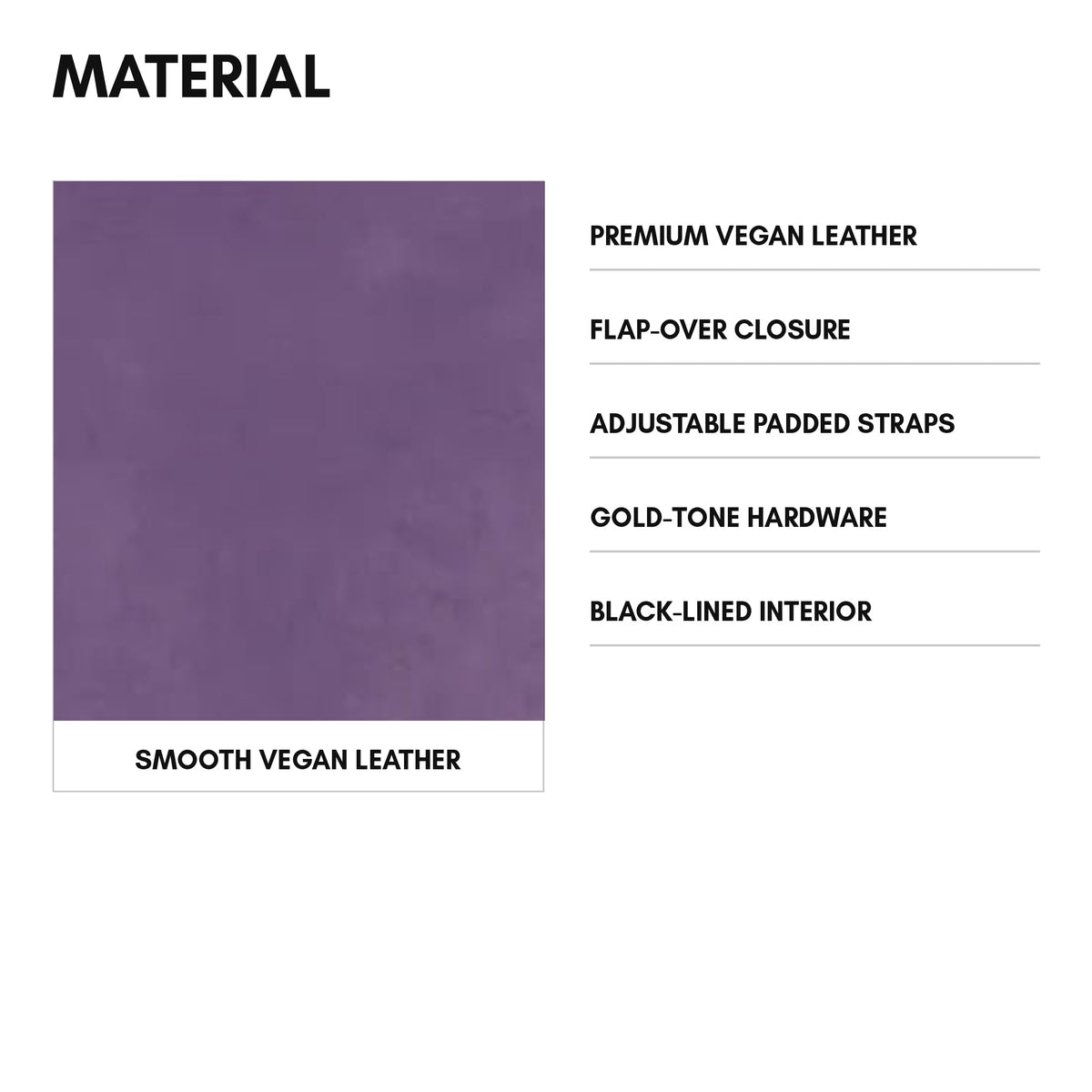 Signature Weekender Backpack in Purple - material: premium vegan leather, flap-over closure, adjustable padded straps