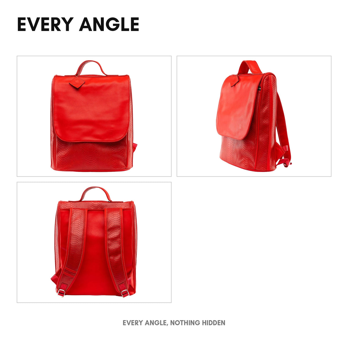 Signature Weekender Backpack in Red - every angle: front, side, back and interior