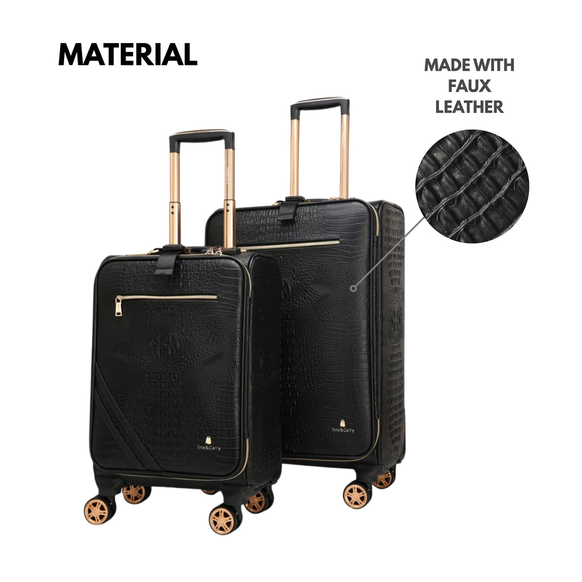 Tote&Carry Statement 2-Piece Luggage Set in Black — material detail, faux leather