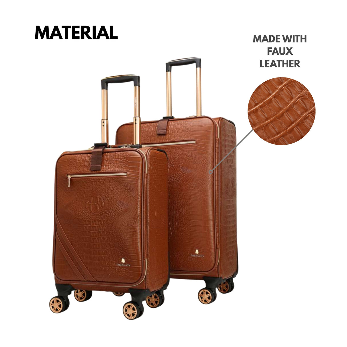 Tote&Carry Statement 2-Piece Luggage Set in Caramel — material detail, faux leather