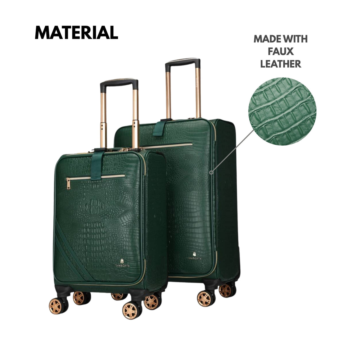 Tote&Carry Statement 2-Piece Luggage Set in Emerald — material detail, faux leather