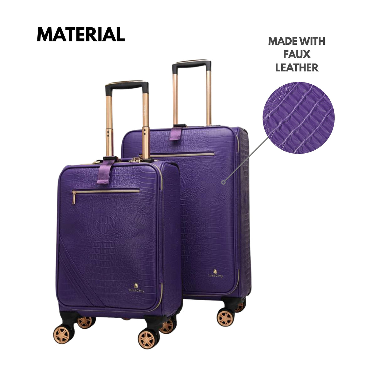 Tote&Carry Statement 2-Piece Luggage Set in Purple — material detail, faux leather