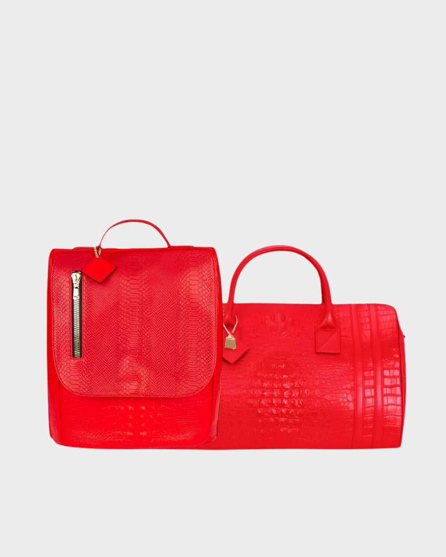 Apollo 2 Faux Crocodile Skin Travel Set in Red